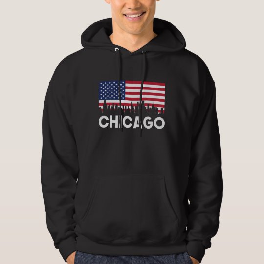 Chicago IL American Flag Skyline Hoodie