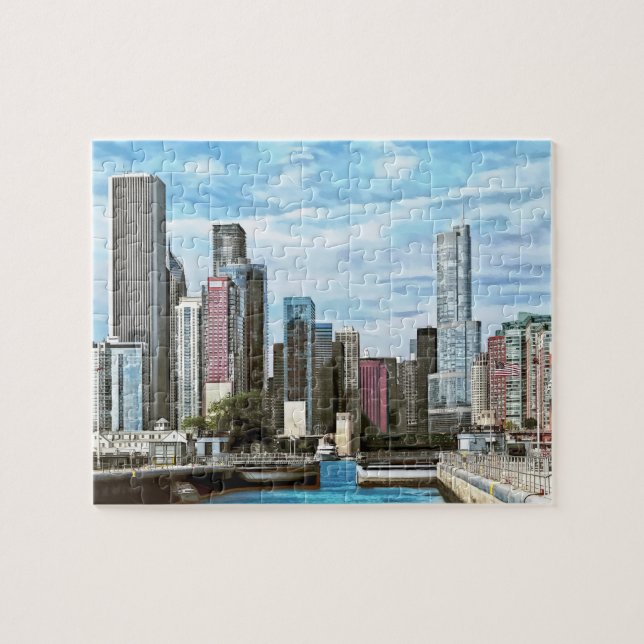 Chicago IL - Chicago Harbour Lock Jigsaw Puzzle (Horizontal)