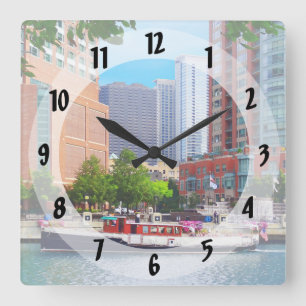 Chicago IL - Chicago River Near Centennial Fountai Square Wall Clock