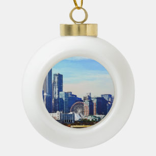 Chicago IL - Chicago Skyline and Navy Pier Ceramic Ball Christmas Ornament