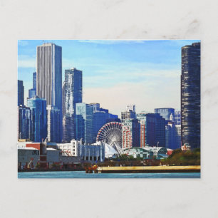 Chicago IL - Chicago Skyline and Navy Pier Postcard