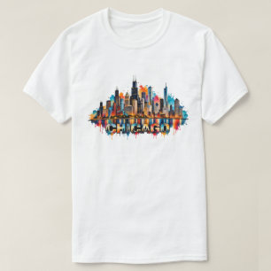 Chicago IL - Chicago Skyline Colourful City Art T-Shirt