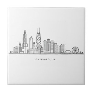Chicago IL Cityscape Illustration Ceramic Tile