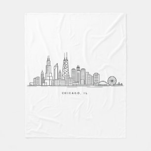 Chicago IL Cityscape Illustration Fleece Blanket