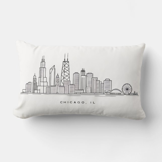 Chicago IL Cityscape Illustration Lumbar Cushion (Front)