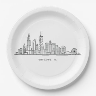 Chicago IL Cityscape Illustration Paper Plate