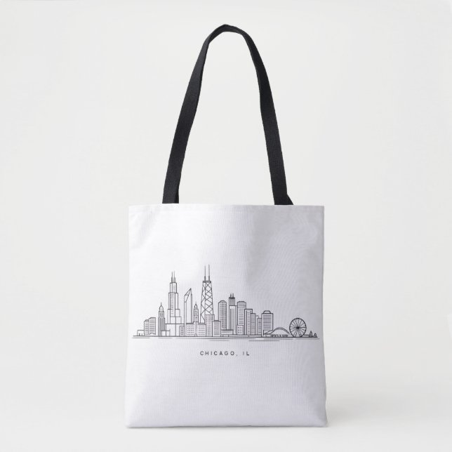 Chicago IL Cityscape Illustration Tote Bag (Front)