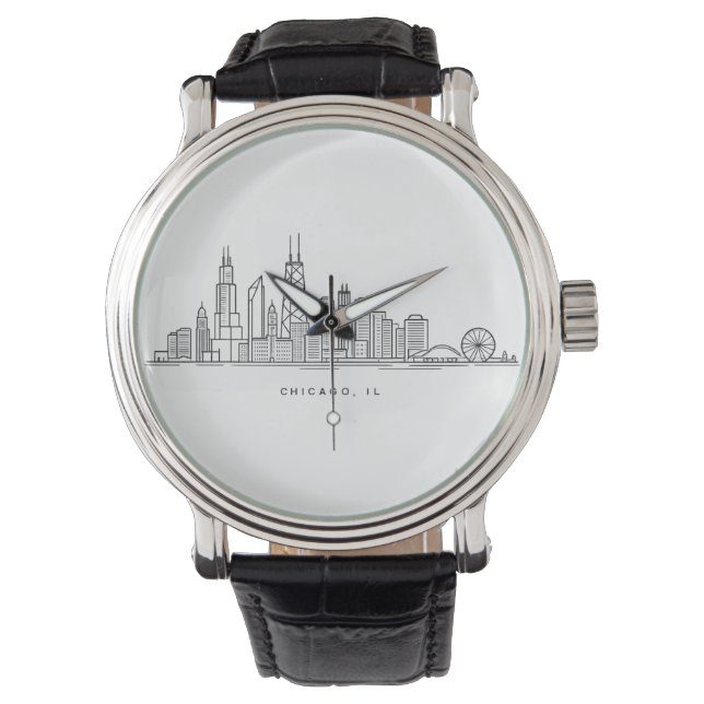 Chicago IL Cityscape Illustration Watch (Front)