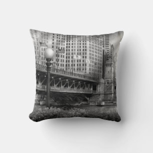 Chicago, IL - DuSable Bridge built in 1920  - BW Cushion