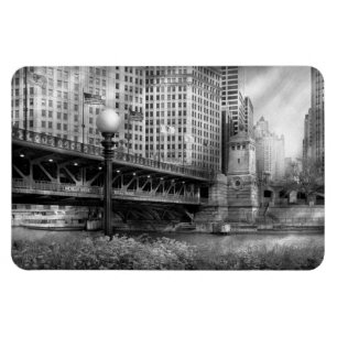 Chicago, IL - DuSable Bridge built in 1920 - BW Magnet