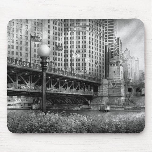 Chicago, IL - DuSable Bridge built in 1920  - BW Mouse Pad (Front)