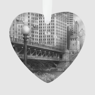 Chicago, IL - DuSable Bridge built in 1920  - BW Ornament