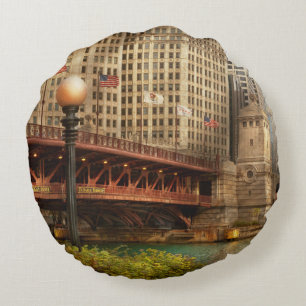 Chicago, IL - DuSable Bridge built in 1920 Round Cushion