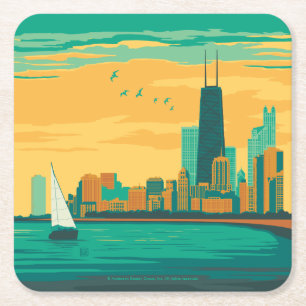 Chicago, IL - Enjoy the Lakefront Square Paper Coaster