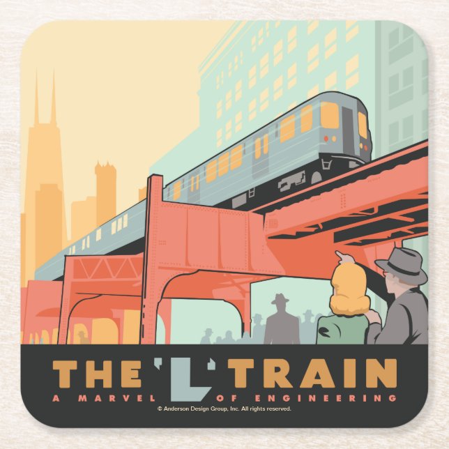 Chicago, IL - 'L' Train Square Paper Coaster (Front)
