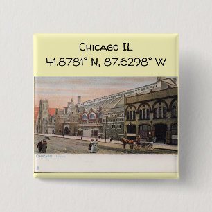 Chicago IL Map Coordinates Vintage Style 15 Cm Square Badge