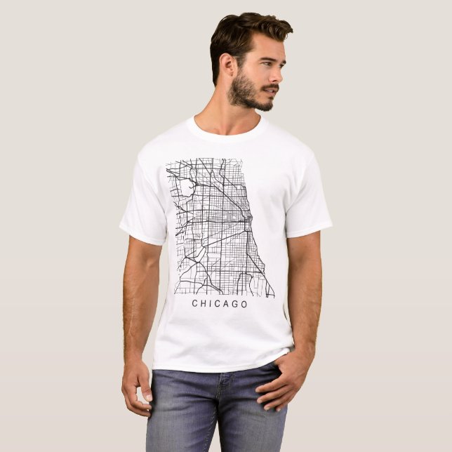 Chicago IL Minimalist City Street Map Dark Design T-Shirt (Front Full)