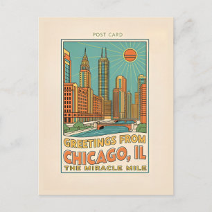 Chicago IL Miracle Mile Retro  Postcard