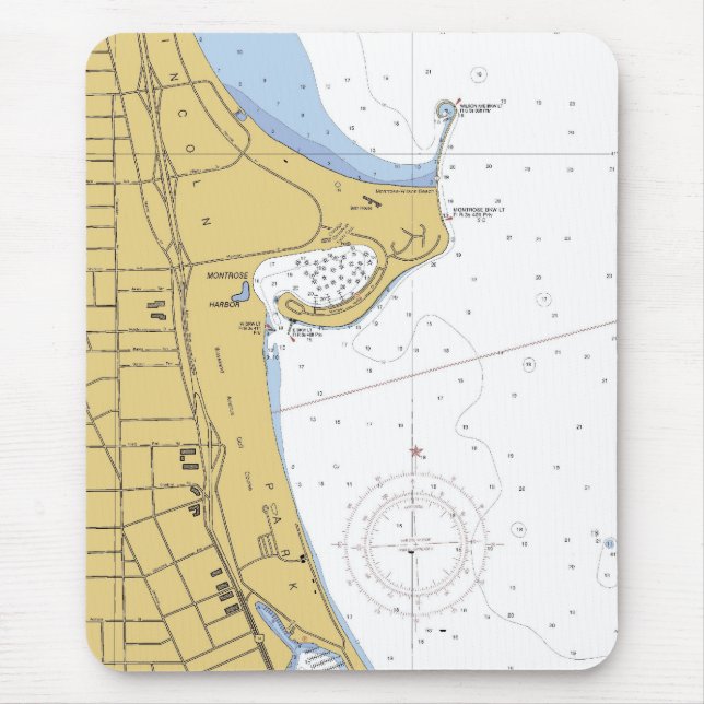 Chicago IL Montrose Harbour Nautical Chart Mouse Pad (Front)