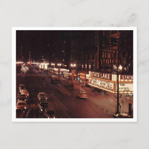Chicago IL, Night Scene on State St Vintage Retro Postcard