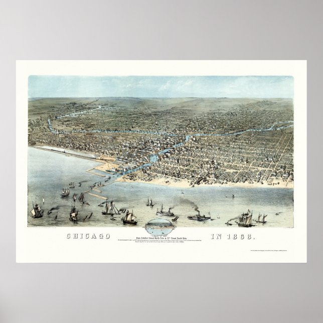 Chicago, IL Panoramic Map - 1868 Poster (Front)