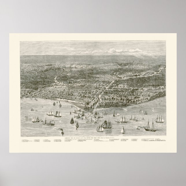 Chicago, IL Panoramic Map - 1871 Poster (Front)