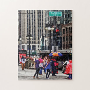 Chicago IL - Rainy Day on E Wacker Drive Jigsaw Puzzle