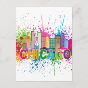 Chicago IL Skyline Abstract Colour Illustration Postcard