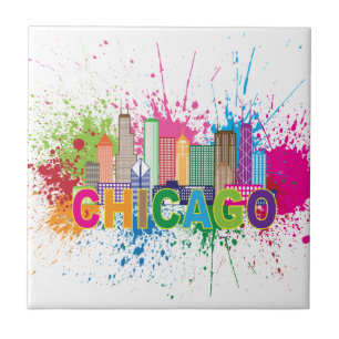 Chicago IL Skyline Abstract Colour Illustration Tile