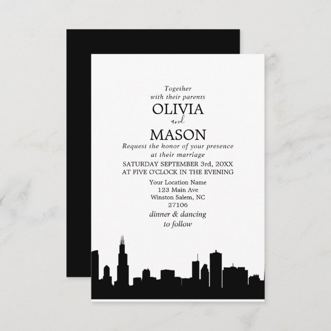 Chicago Il Skyline Cityscape Wedding Invitation (Front/Back)