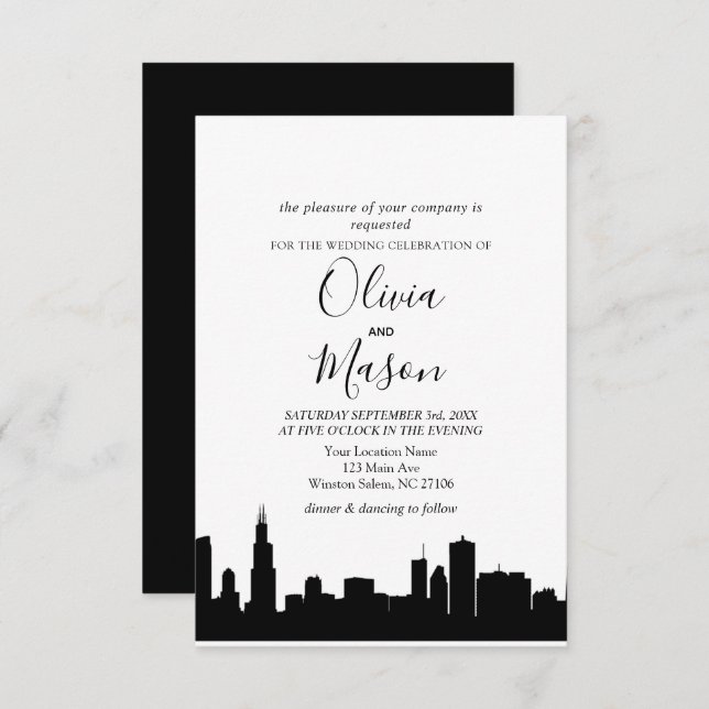 Chicago Il Skyline Cityscape Wedding Invitation (Front/Back)