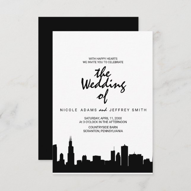 Chicago Il Skyline Cityscape Wedding Invitation (Front/Back)