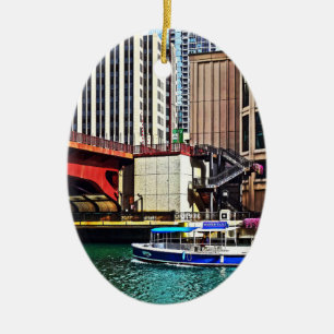 Chicago IL - Water Taxi by Columbus Drive Bridge Ceramic Tree Decoration