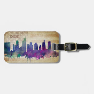 Chicago, IL Watercolor City Skyline Luggage Tag