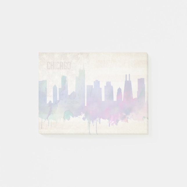 Chicago, IL | Watercolor City Skyline Post-it Notes (Front)