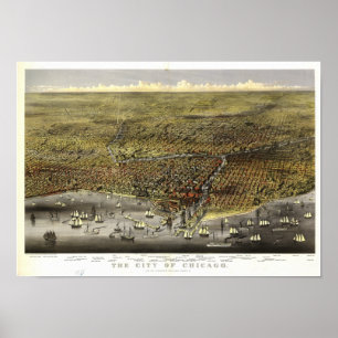 Chicago Illinois 1874 Antique Panoramic Map Poster