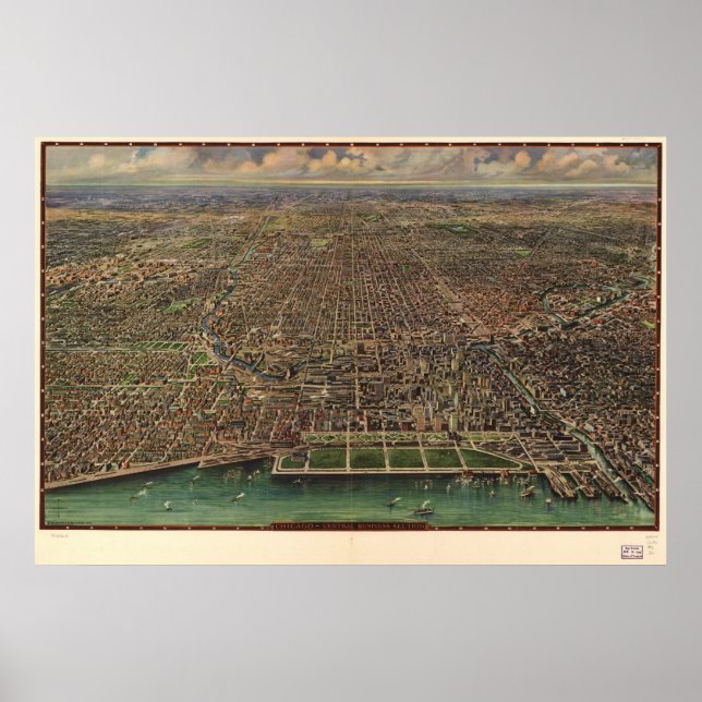 Chicago Illinois 1916 Antique Panoramic Map Poster (Front)