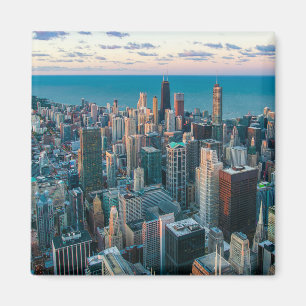 Chicago Illinois aerial view cityscape at morning Magnet