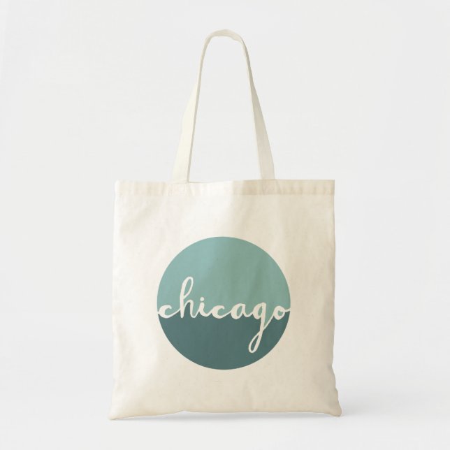 Chicago, Illinois | Blue Ombre Circle Tote Bag (Front)