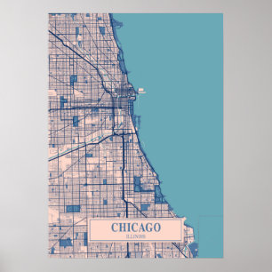 Chicago - Illinois Breezy City Map  Poster