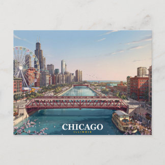 Chicago Illinois | Chicago River Skyline Souvenir Postcard