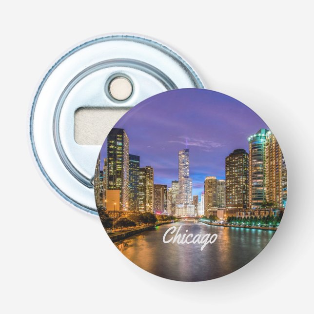 Chicago Illinois City At Night Bottle Opener (Front)