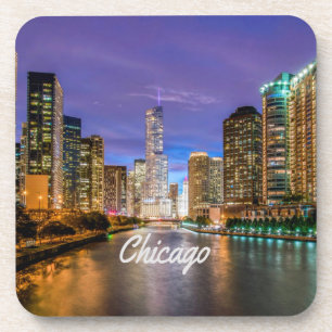Chicago Illinois City At Night Coaster