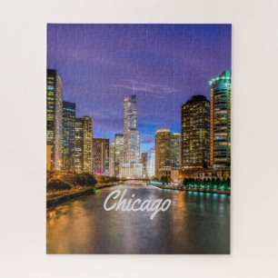 Chicago Illinois City At Night Jigsaw Puzzle