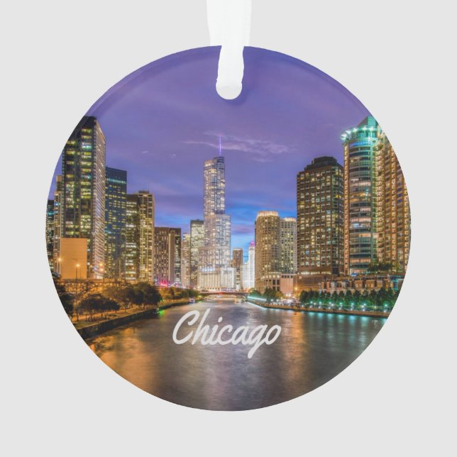 Chicago Illinois City At Night Ornament (Back)