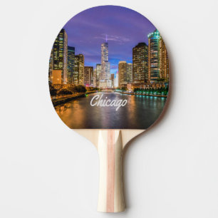 Chicago Illinois City At Night Ping Pong Paddle