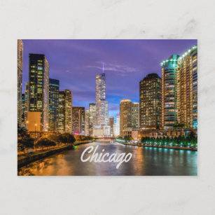 Chicago Illinois City At Night Postcard