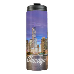 Chicago Illinois City At Night Thermal Tumbler