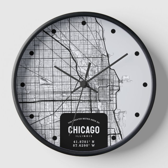 Chicago, Illinois City Map Clock (Front)