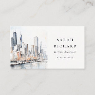 Chicago, Illinois City Scape Watercolor Travel Business Card